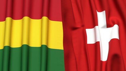 Fototapeta premium Flags of BOLIVIA and SWITZERLAND with realistic cloth texture