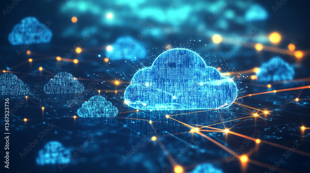 Poster isometric modern cloud technology and networking concept. web cloud technology business. internet da