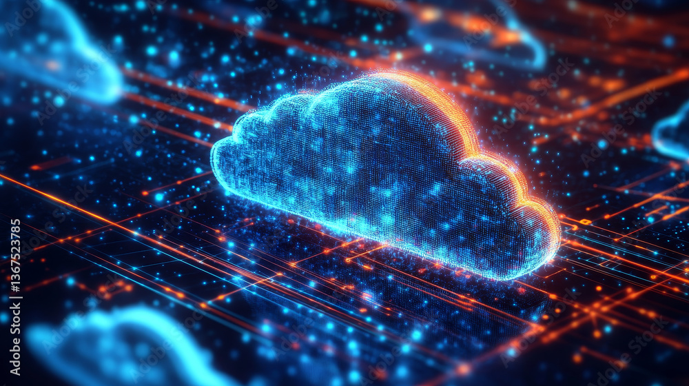 Poster isometric modern cloud technology and networking concept. web cloud technology business. internet da