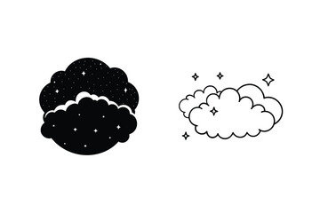 Night Sky Clouds, Starry Clouds, Day Clouds, Weather Icons, Simple Design, Minimalist Style, Graphic