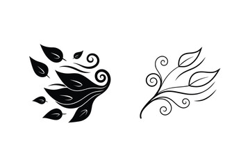 Elegant Black and White Floral Designs, Leaf Swirls, Nature
