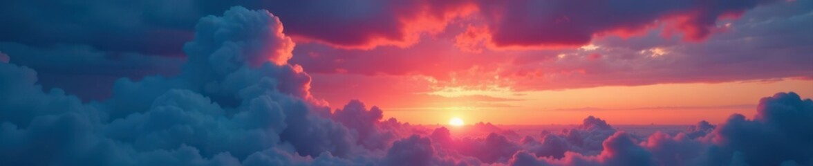 Fototapeta premium Heavy clouds ablaze with blue hues, vibrant sunset , twilight, atmosphere