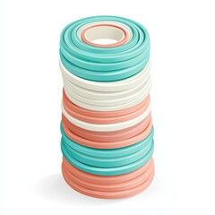 Obraz premium Colorful stacked rubber rings for exercise gym environment fitness equipment close-up view