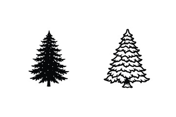 Obraz premium Simple Christmas Tree Icons Silhouette, Line Art, Evergreen Designs