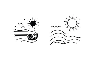 Simple Sun and Ocean Wave Icons Minimalist Summer Design