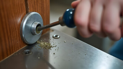 Industrial worker's hands operate steel equipment