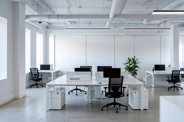 Spacious Modern Office Design Featuring Airy Workstations and Clean White Walls