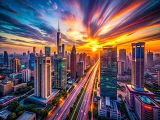 Fototapeta premium Dynamic Aerial Cityscape: Motion Blur Effect