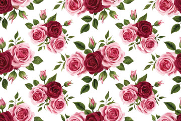 a seamless pattern featuring delicate watercolor roses, peonies, and wildflowers intertwined with elegant vines, perfect for feminine dresses and blouses.  fabric, textile, hand-drawn, pattern design.