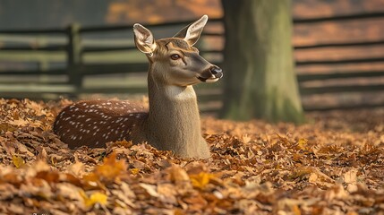 Naklejka premium Deer hidden in autumn leaves