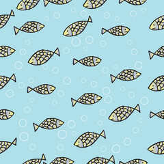 Seamless pattern with fish. Vector illustration in cartoon style.