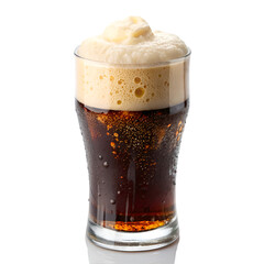 Frothy beer in a glass mug on a white background. white background