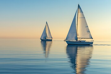 Fototapeta premium Sailboats on a Gentle Bay, Soft breezes