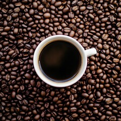 Fototapeta premium Espresso Coffee Cup on Roasted Beans Background