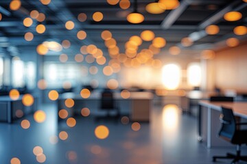 Modern Blurred Office Interior with Bokeh Lighting and Stylish Furniture
