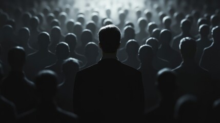 Obraz premium Colorful silhouette of person standing in monochrome crowd of different people,surreal unique and different concept,loneliness in society,shadow,freedom,Love,be yourself,Stand out from the crowd.