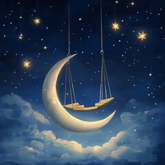 Naklejka premium Art Magical Swing Overview Surrounded Stars Hanging