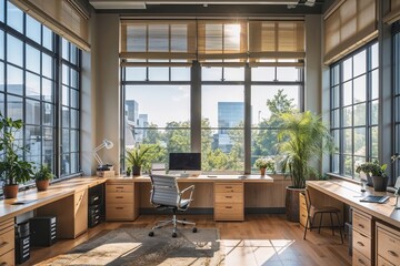 Sustainable Office Design with Ample Natural Light and Large Windows