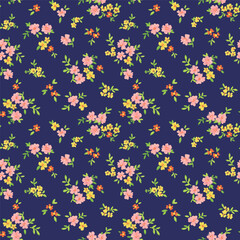 Seamless ditsy floral pattern. Cute garden flowers and leaves colorful pattern. Design for fashion textiles, fabric, print, graphics, backgrounds and crafts.