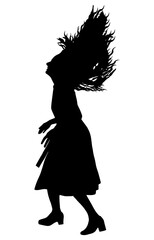 Fototapeta premium Silhouette of dancing woman with flowing long hair. Happy girl in dress. Vector illustration