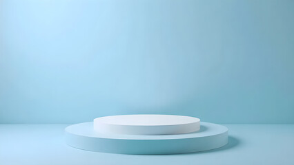 3D Studio Template: White Round Pedestal on Light Blue Background for Product Advertising
