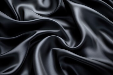 Obraz premium A luxurious black satin fabric draped elegantly with soft folds creating a smooth and glossy texture effect