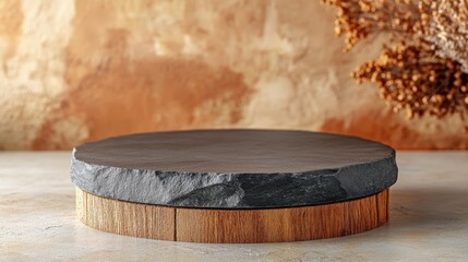 Stylish Round Slate and Wood Serving Tray for Modern Home Decor and Events