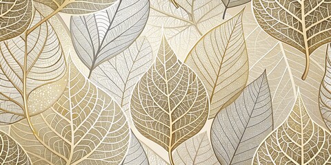 Elegant Neutral Leaf Line Art Pattern: Intricate Botanical Design for Wallpaper & Print
