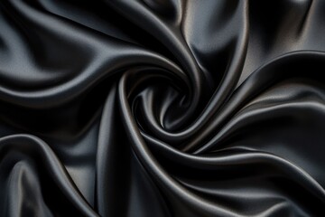 Obraz premium A close up shot of a swirling black satin fabric with smooth folds and a luxurious shiny texture detail