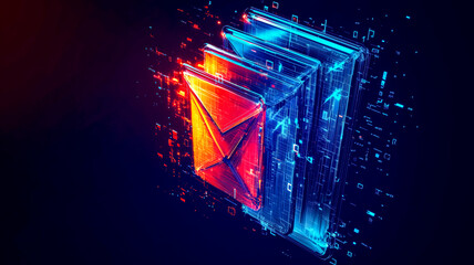 Abstract representation of digital mail. Glowing envelopes symbolize electronic communication and data transfer in a modern, dynamic setting.