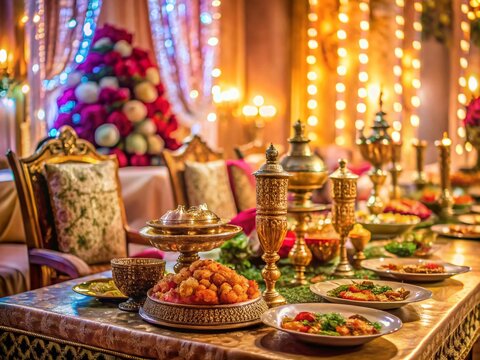 Elegant Walima Feast: Delicious Food & Festive Decor for Muslim Wedding Celebration