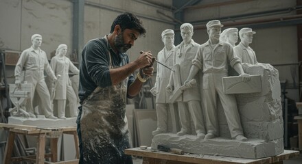 Obraz premium Sculptor Crafts Monumental Stone Workers' Memorial