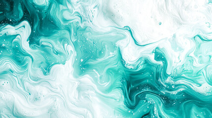 Obraz premium Abstract artwork featuring swirls of turquoise and white creating a dynamic, fluid pattern. Ideal for backgrounds, textiles, and design.