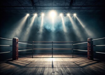 Empty Boxing Ring Spotlight Awaits Fight - Dramatic Stock Photo