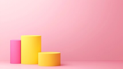 Obraz premium Vibrant 3D isometric podium display with geometric shapes and text space