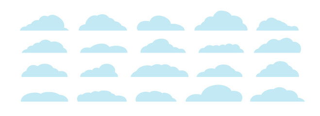Cute doodle cloud set. Isolated border sky collection. Fluffy and puffy cloudy shapes