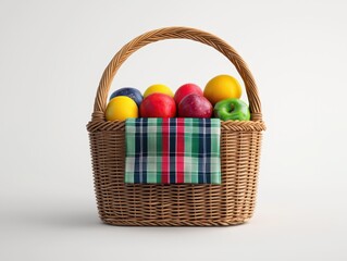 Naklejka premium Vibrant fruit basket display studio setting product photography minimalist environment close up freshness concept