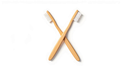 Obraz premium Bamboo toothbrushes crossed in X shape, eco-friendly concept