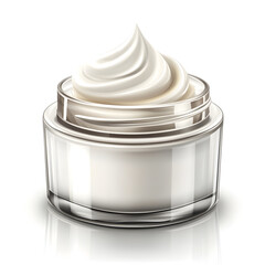 Open cosmetic cream jar displaying smooth white cream