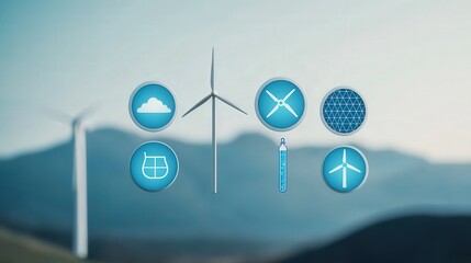 hydrogen storage economy concept. Icons representing renewable energy and environmental concepts.