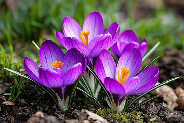 Spring Crocuses in Garden