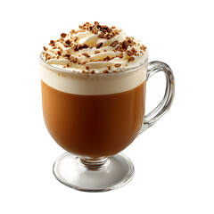Irish Cream Coffee Cup with Whipped Cream and Chocolate Isolated on Transparent Background
