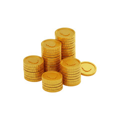 3D Stacks of Gold Coins on White Platform &ndash; Wealth and Investment Visualization
