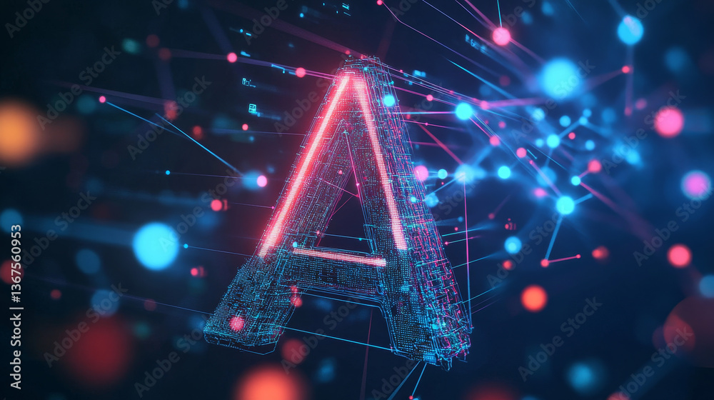 Poster isometric vector abstract big data visualization. futuristic a letter design. visual information com