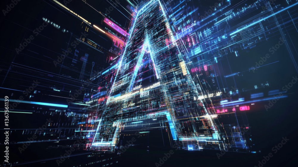 Poster isometric vector abstract big data visualization. futuristic a letter design. visual information com
