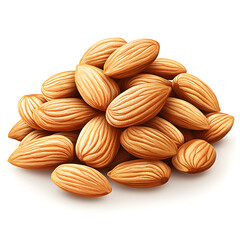 Pile of dried almonds forming a small mountain on white background