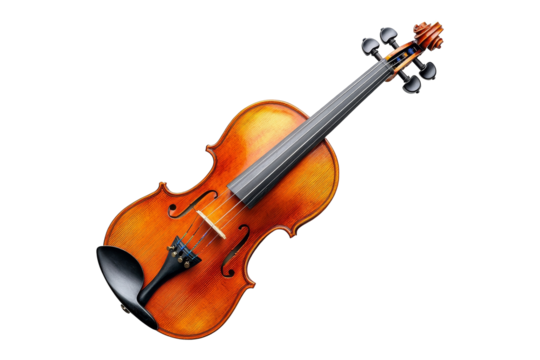 Beautiful classic wooden violin with elegant curves and rich wooden tone isolated on transparent background