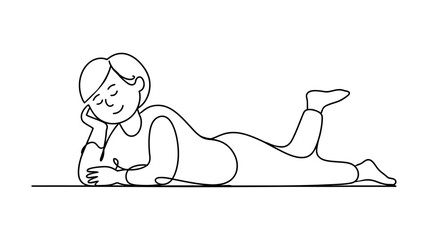 Contemplative Repose: A minimalist line drawing captures a person in a peaceful state, lying down and lost in thought, conveying a sense of tranquility and introspection.