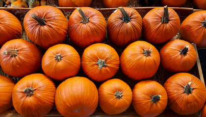 A pile of premium quality pumpkins neatly arranged