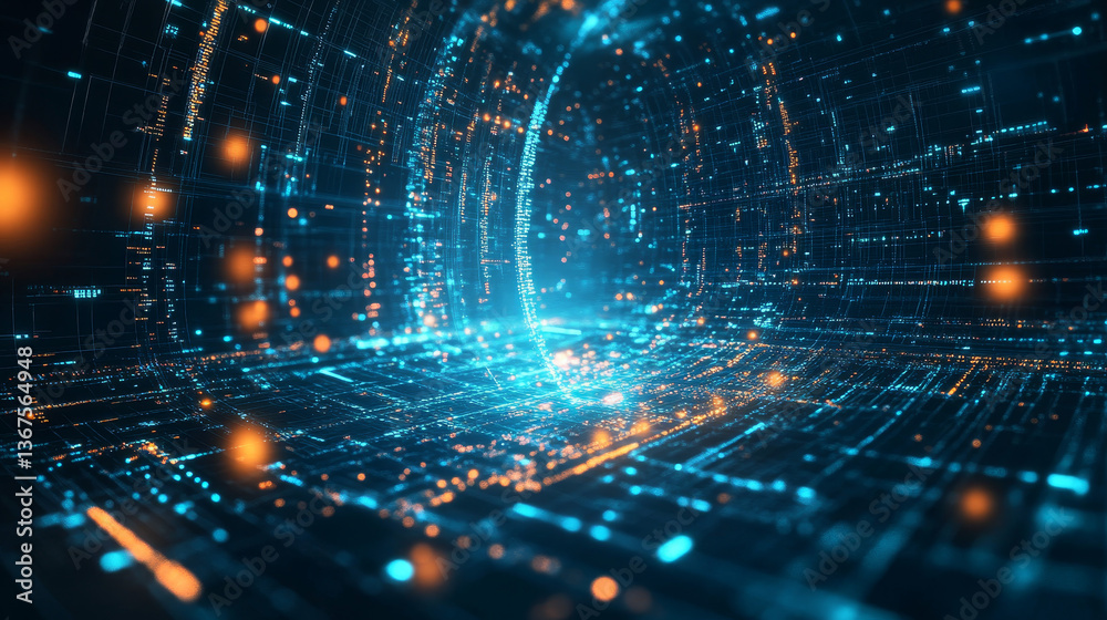 Poster isometric abstract big data visualization. futuristic a letter design. visual information complexity